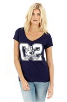 Crystal Buddha V Neck Womens Tee | Navy | Size Small | True Religion