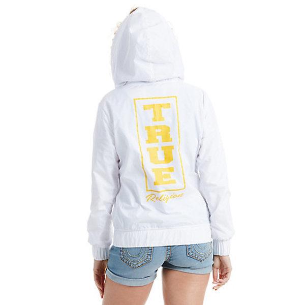 Nylon Half Zip Womens Hoodie | White | Size Small | True Religion