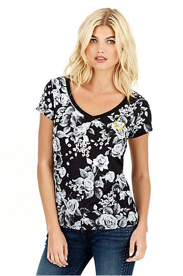 Foil Classic V Neck Womens Tee | Black /grey | Size X Small | True Religion