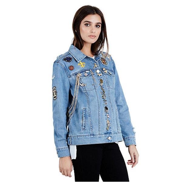 Womens Embelished Danni Denim Jacket | Wonderland Blue | Size Small | True Religion