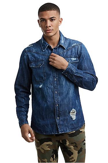 Mens Distressed Carter Western Shirt | Indigo Rival | Size Small | True Religion