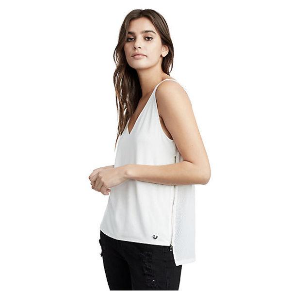 Womens Mesh Back Tank Top | White | Size X Small | True Religion
