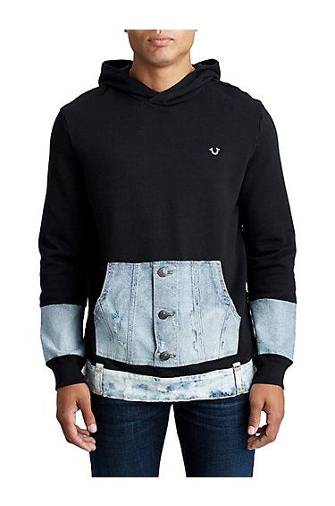 Mens Repaired Tie Dye Pullover Hoodie | Black | Size Small | True Religion