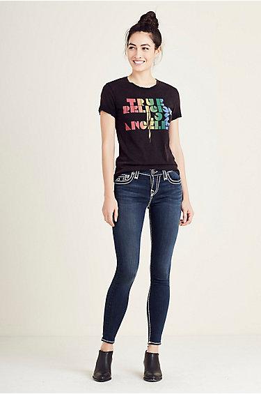 Halle Skinny Super T Womens Jean | Shady Blue | Size 28 | True Religion