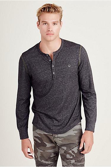 True Religion Long Sleeve Mens Henley Shirt - Jet Black