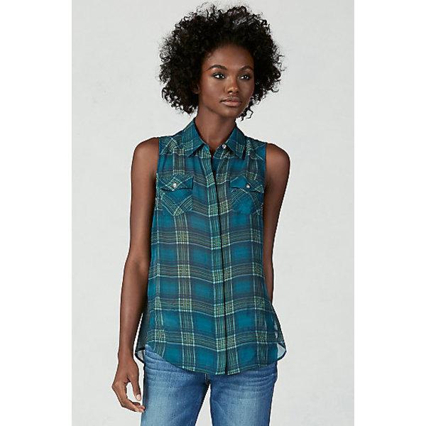 Georgia Plaid Womens Shirt | Tourmaline | Size Large | True Religion