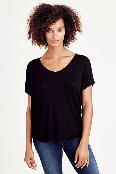True Religion Relaxed V Neck Womens Tee - Jet Black