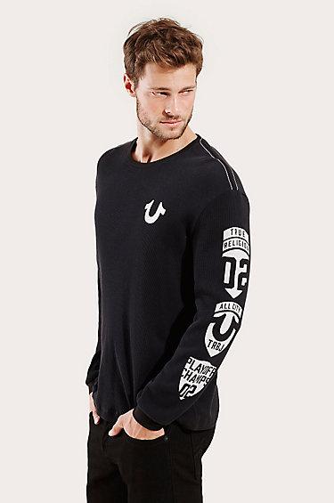 Long Sleeve Graphic Mens Thermal Shirt | Black | Size Small | True Religion