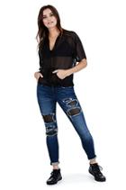 Womens Sheer Bungee Top | Black | Size X Small | True Religion