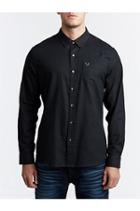 Mens Classic Herringbone Button Up Shirt | Black | Size Small | True Religion