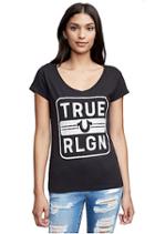 Women's True Religion Box Round V Neck Tee | Black | Size Xx Small