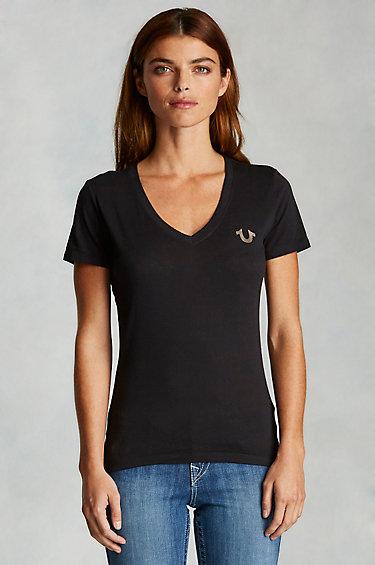 True Religion Handpicked Horseshoe Vneck Womens Tee - Black