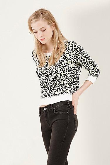 True Religion Neon Snow Leopard Pullover Womens Sweatshirt - Black