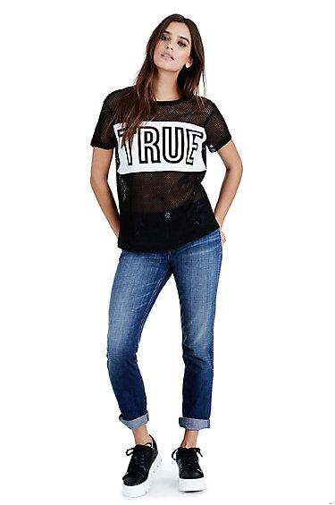 High Density True Mesh Womens Tee | Black | Size X Small | True Religion