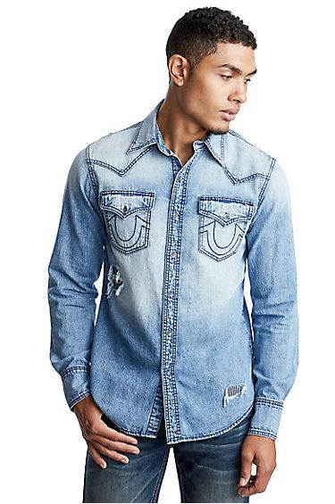 Men's True Indigo Denim Western Shirt | Ocean Tide | Size Small | True Religion