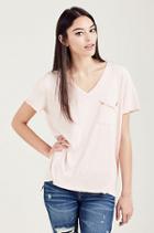Slouchy V Neck Womens Top | Ash Rose | Size Small | True Religion