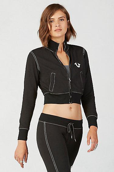 True Religion Big T Terry Zip Womens Sweatshirt - Black