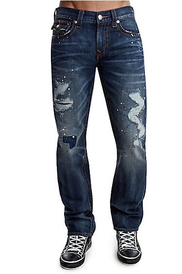 Men's Straight Fit Distressed Jean | Exdd Red White Indigo | Size 29 | True Religion
