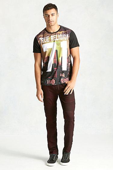 True Religion Rocco Moto Slim Mens Jean - Dark Aged Mahogany