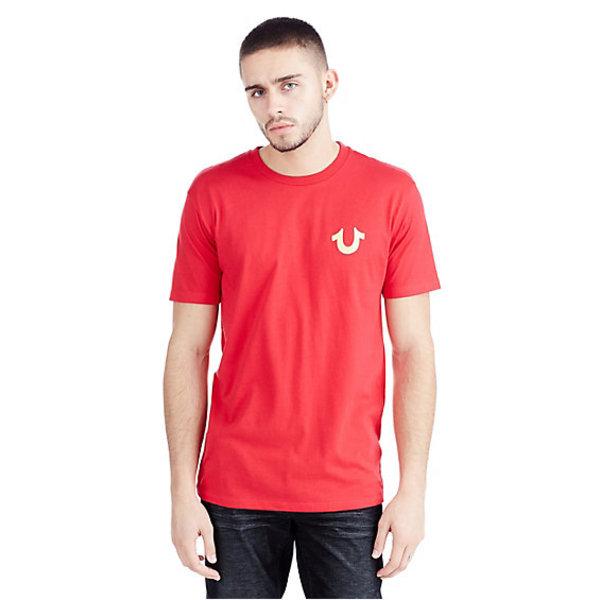 Metallic Gold Buddha Puff Mens Tee | Ruby Red | Size Small | True Religion