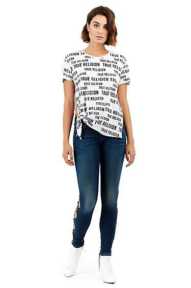 Slogan Tie Side Womens Tee | White  | Size X Small | True Religion