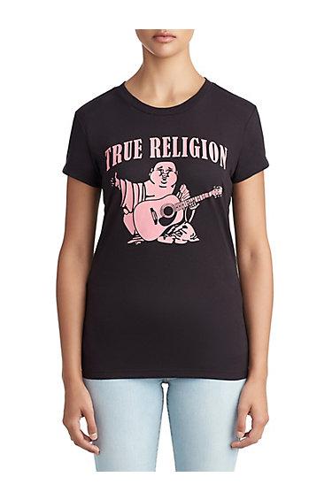 Womens Classic Buddha Logo Graphic Tee For Breast Cancer | Black | Size Xx Small | True Religion