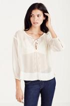 True Religion Lace Up Womens Peasant Top - Ivory