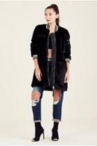 Womens Faux Fur Bomber Jacket | Black  | Size Medium | True Religion