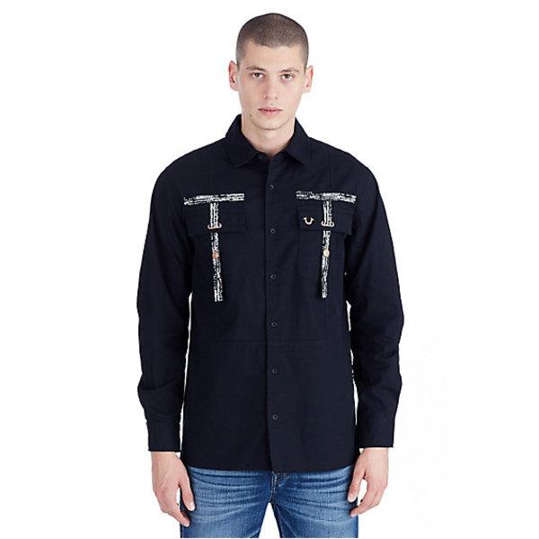 Mens Digital Strapped Workwear Shirt | Black | Size Medium | True Religion