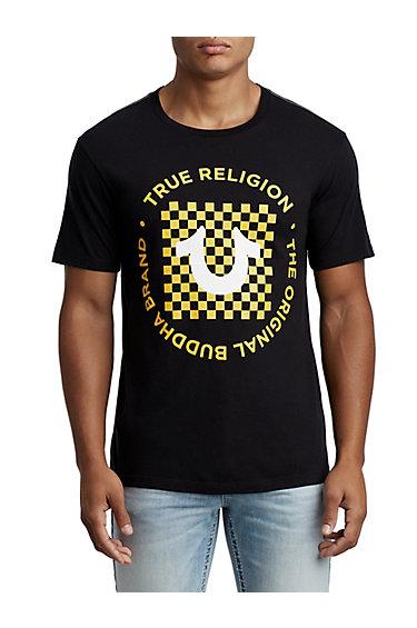 Men's Checkered U Crew Neck Tee | Black | Size Small | True Religion