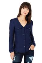 V Neck Button Down Womens Shirt | Navy | Size X Small | True Religion