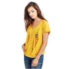 Womens Ripped V Neck Tee | Mustard | Size X Small | True Religion