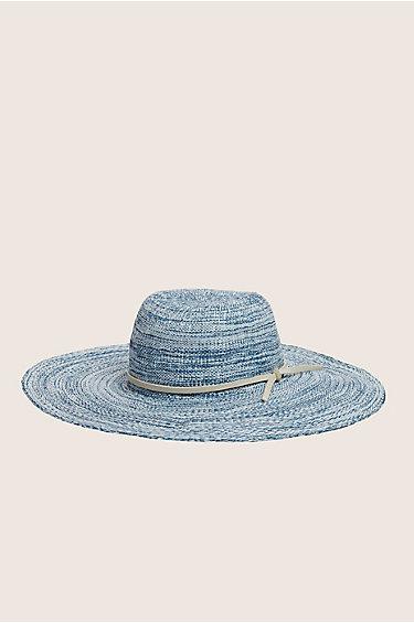 True Religion Ladies Two Tone Straw Floppy Hat - Indigo