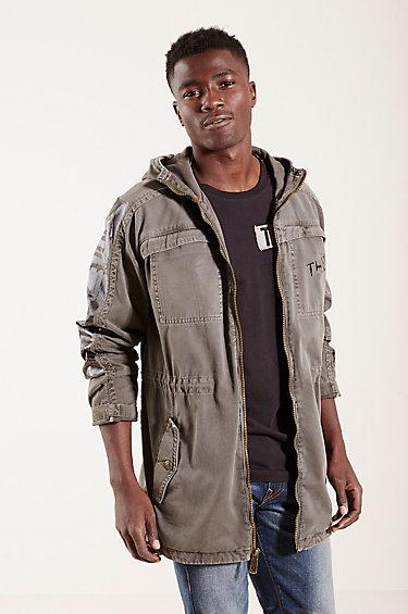 True Religion Military Parka Mens Jacket - Olive Camo