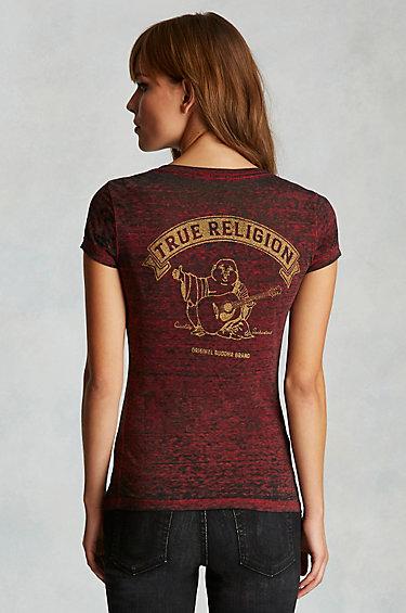 True Religion Buddha Burnout Womens Tee - Red