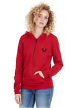 Half Zip Crystal Tr University Womens Hoodie | Ruby Red | Size X Small | True Religion