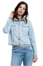 Women's Cropped Boyfriend Denim Trucker Jacket | Pale Sapphire | Size Small | True Religion