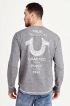Long Sleeve Shoestring Mens Tee | Heather Grey | Size Small | True Religion