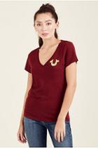 Womens Metallic Puff Print Tee | Ox Blood  | Size X Small | True Religion