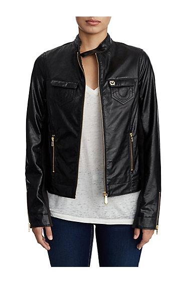 Women's Rib Panel Moto Jacket | Black | Size X Small | True Religion