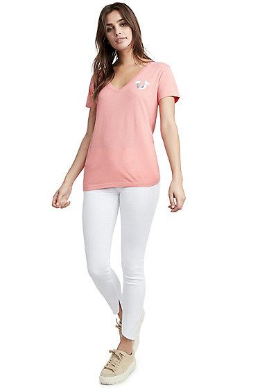 Holographic Puff Logo Womens Tee | Desert Rose  | Size X Small | True Religion