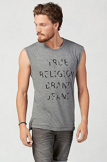 Stripes Muscle Mens Tank | Heather Grey | Size 3x Large | True Religion