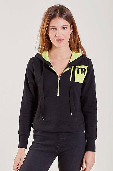 True Religion Neon Hit Zip Front Hoodie - Black