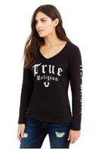 Crystal Tr Script Long Sleeve Womens Tee | Black | Size X Small | True Religion