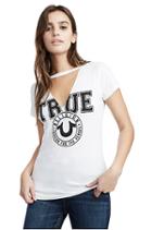 Women's Tr Crest Cut Out V Tee | White | Size Xx Small | True Religion