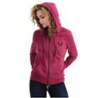 Classic Crystal Logo Zip Womens Hoodie | Berry | Size Small | True Religion