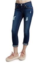 Women's Curvy Rolled Capri Jean | Eclipse W/ Destroy | Size 24 | True Religion