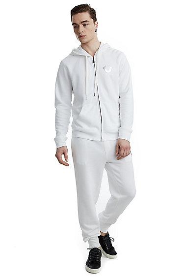 Metallic Double Puff Mens Hoodie | White  | Size Small | True Religion