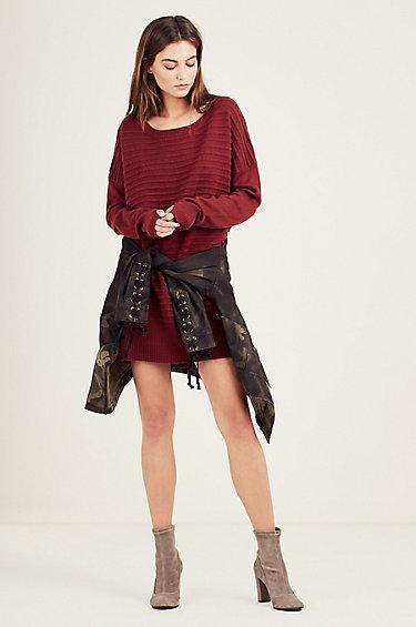 Womens Dolman Sweater Dress | Ox Blood | Size X Small | True Religion