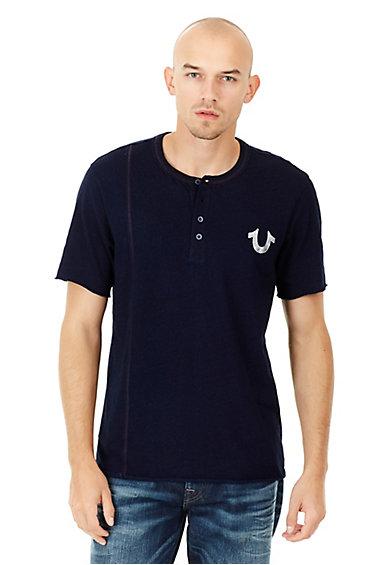 Raw Edge Mens Henley Shirt | Indigo | Size X Small | True Religion